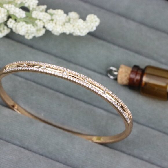Elegant Dual Row Diamond-Cut Rose Gold Bangle for Women, XPBL0442 - Picture 11 of 11